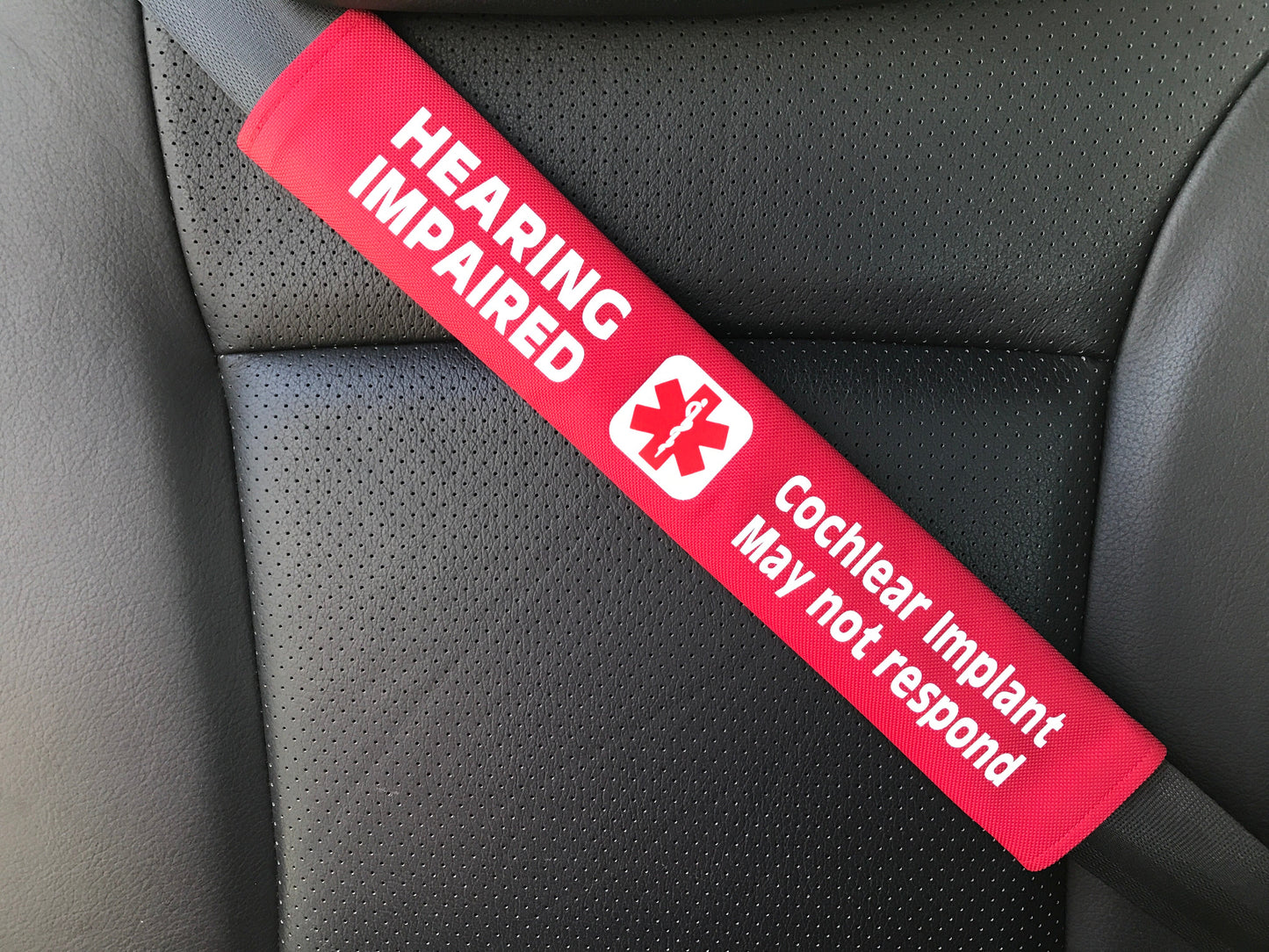 Hearing Impaired Cochlear Implant Medical Alert Seat Belt Cover