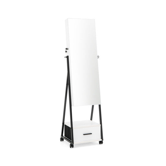 Jewelry Cabinet with Full Length Mirror-White