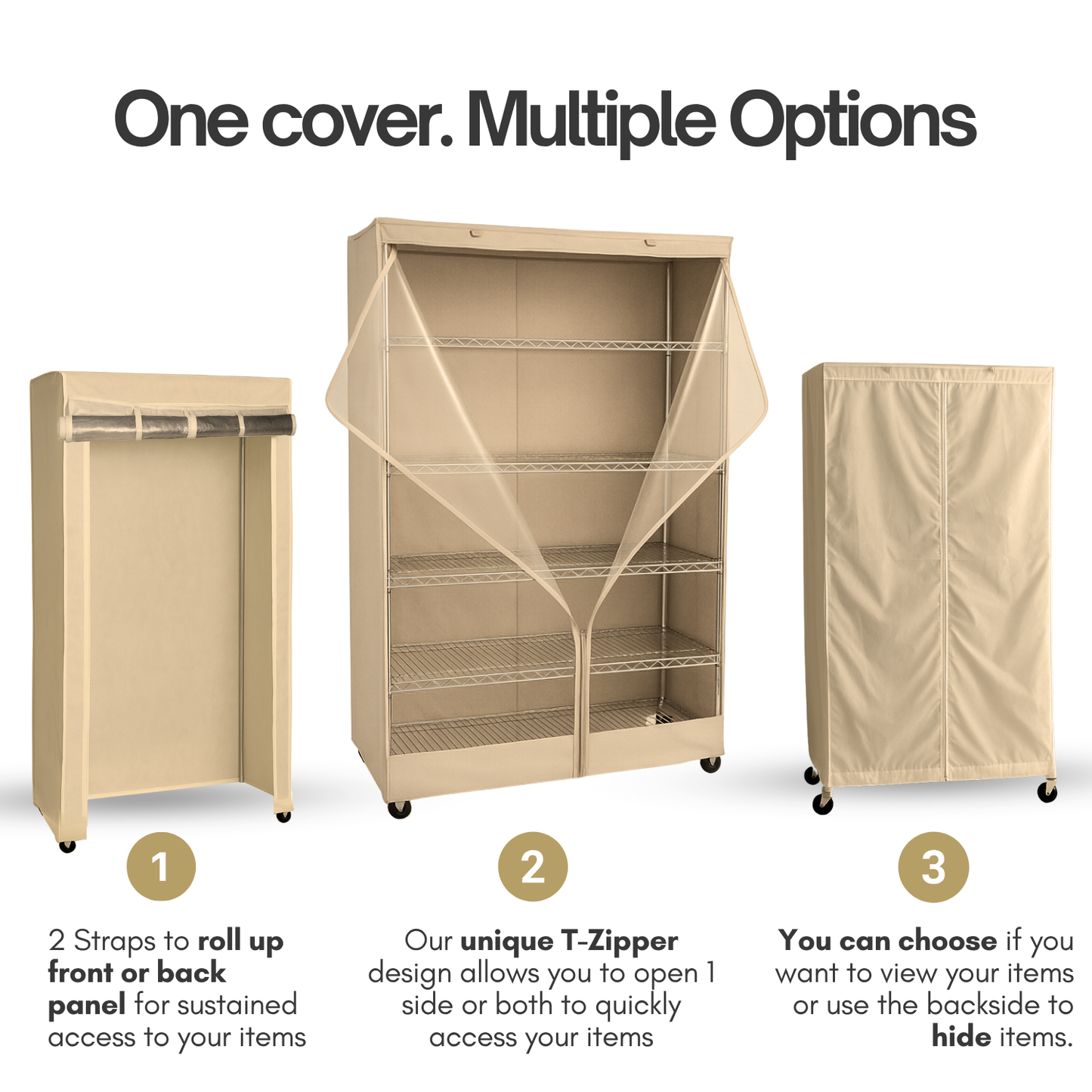 Storage Shelving Unit Cover, fits racks 60"W x 24"D x 72"H one side see through panel in Beige Khaki