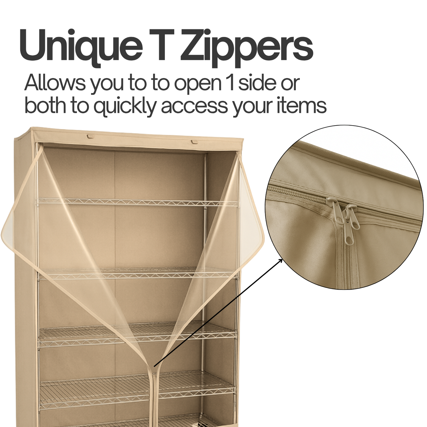 Storage Shelving Unit Cover, fits racks 60"W x 24"D x 72"H one side see through panel in Beige Khaki