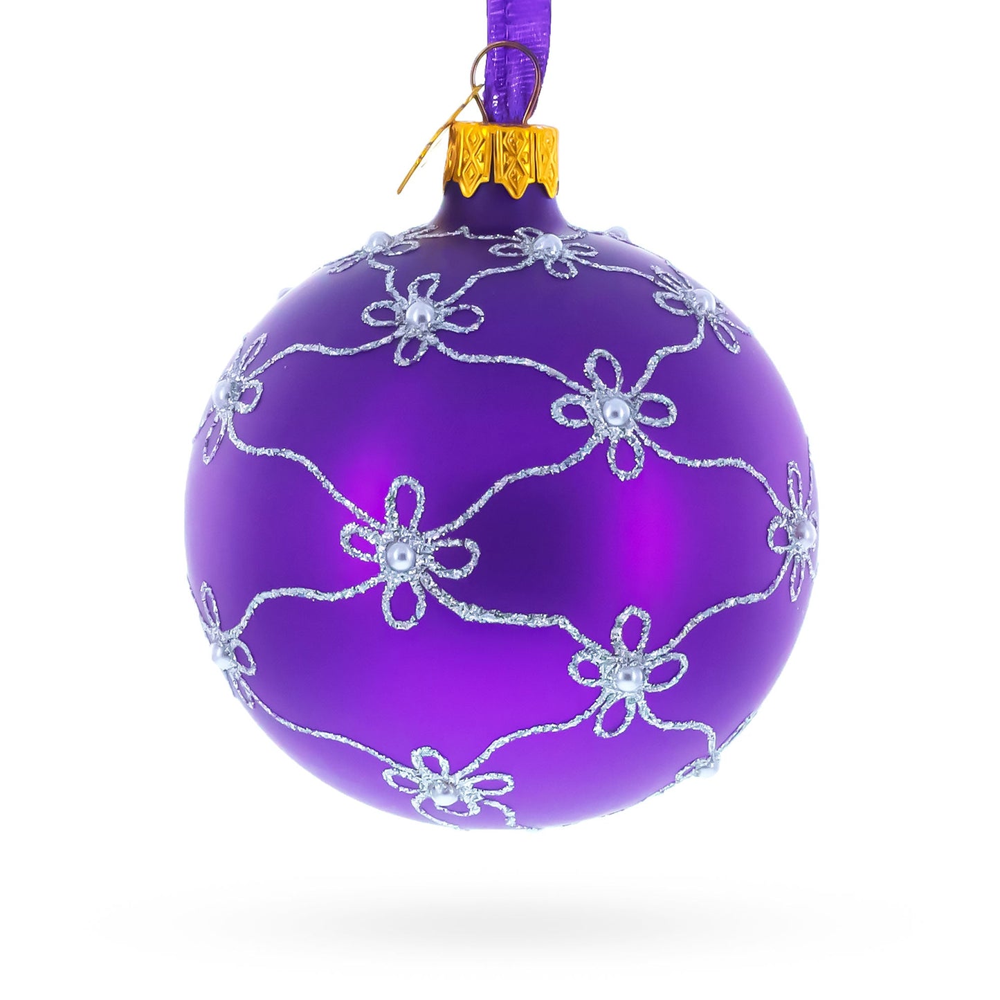 1906 Royal Swan Purple Glass Ball Christmas Ornament 3.25 Inches