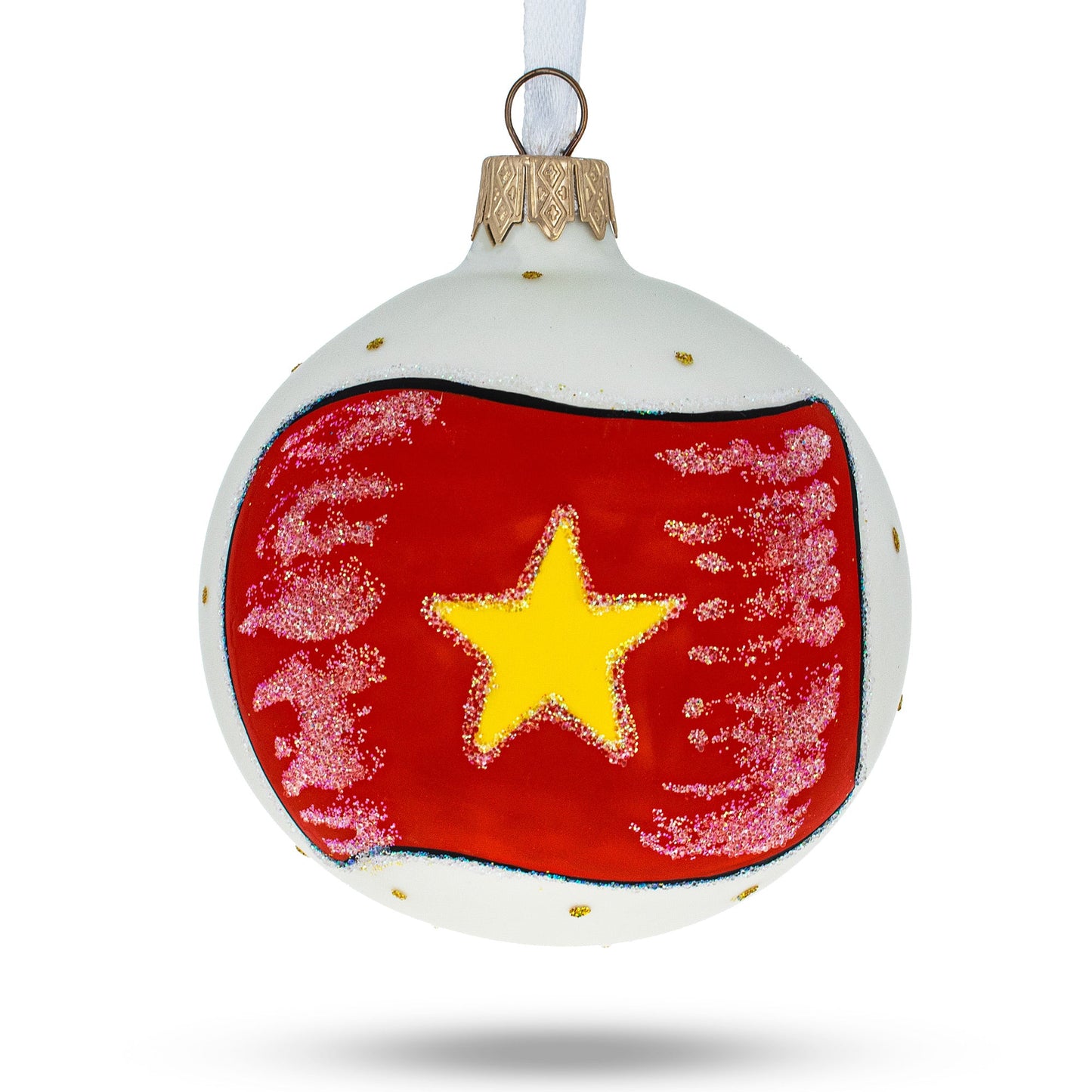 Flag of Vietnam Glass Ball Christmas Ornament 3.25 Inches