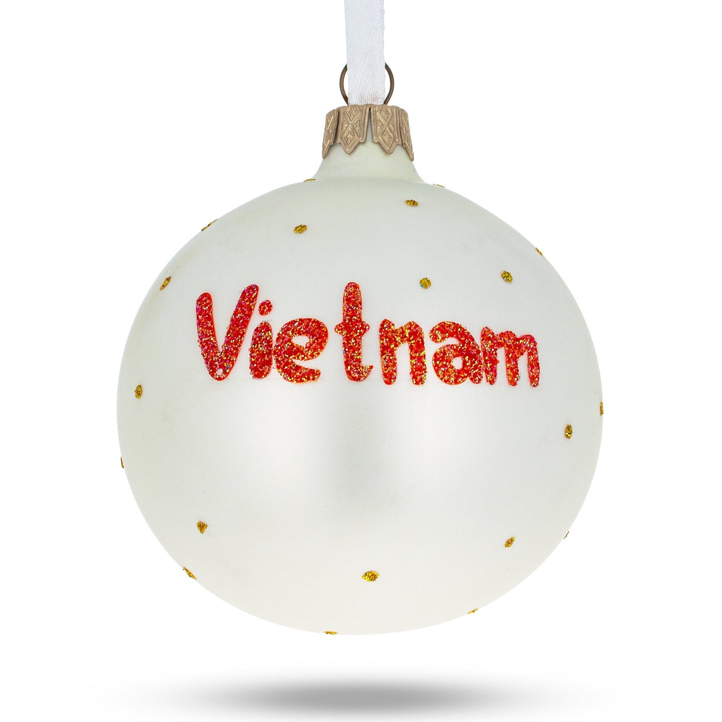 Flag of Vietnam Glass Ball Christmas Ornament 3.25 Inches