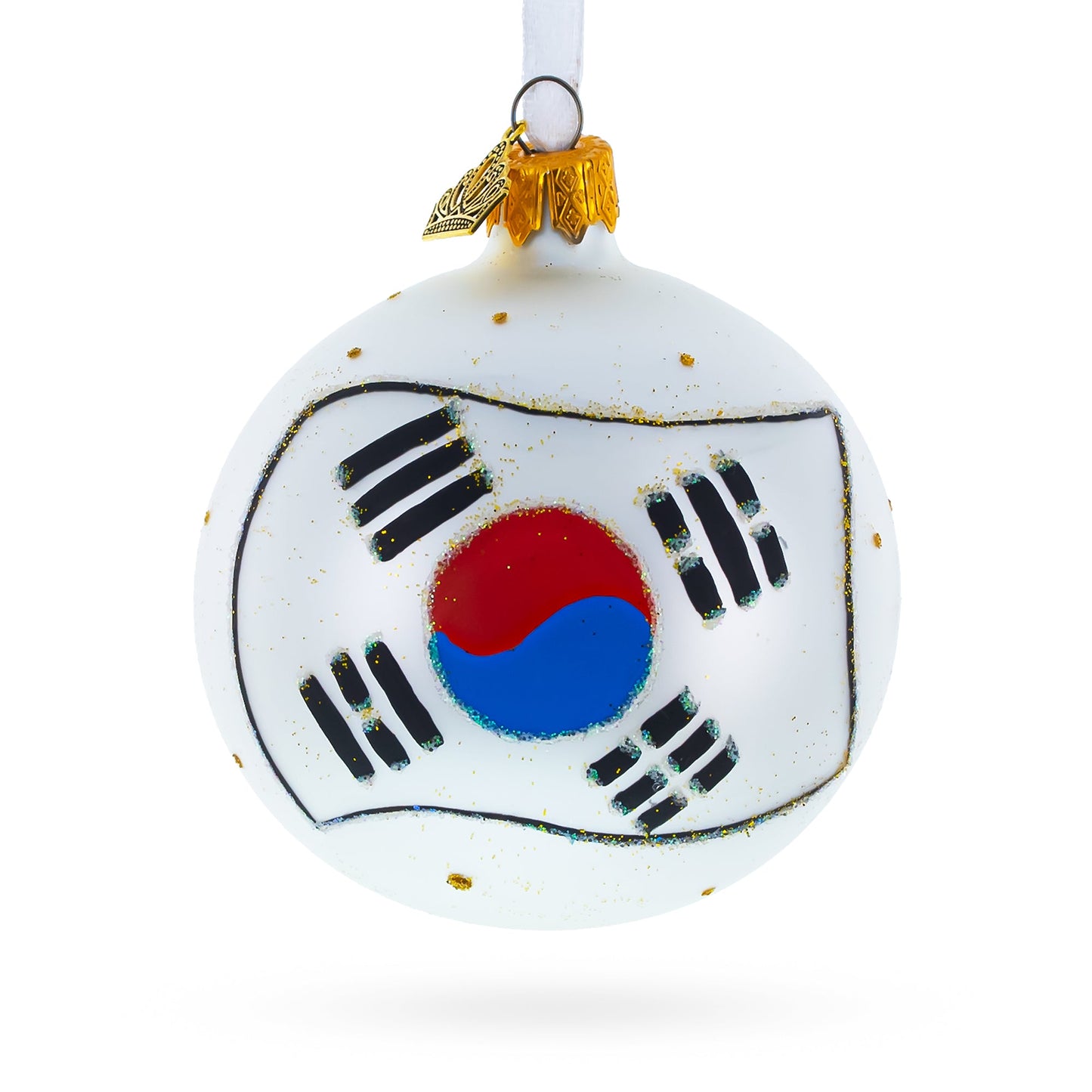 Flag of South Korea Glass Ball Christmas Ornament 3.25 Inches
