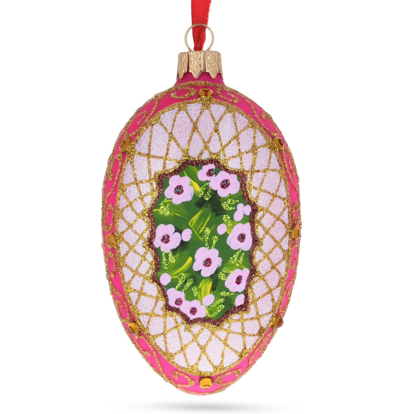 Romantic Doves in Floral Glass Egg Ornament 4 Inches