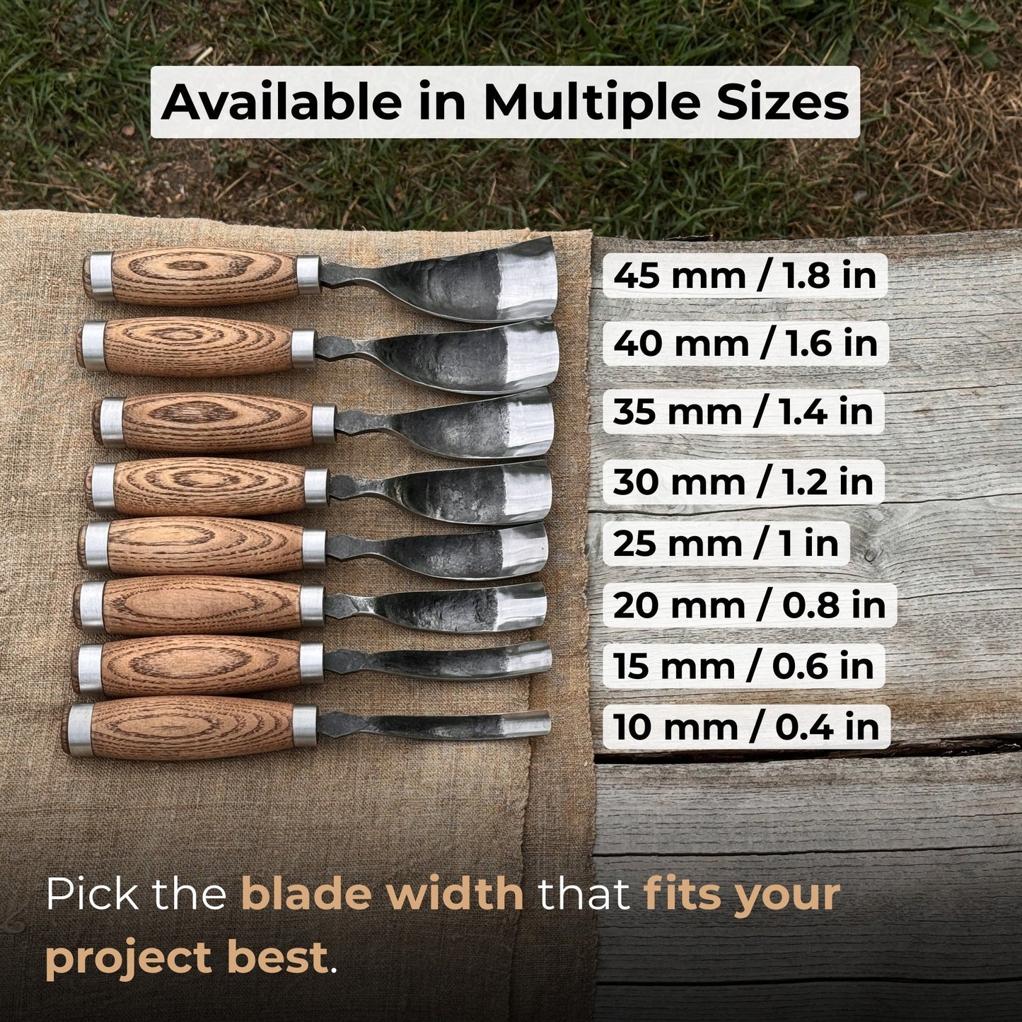 Long Bent (Curved) Gouge, 10 - 45 mm (0.4 - 1.8 inches)