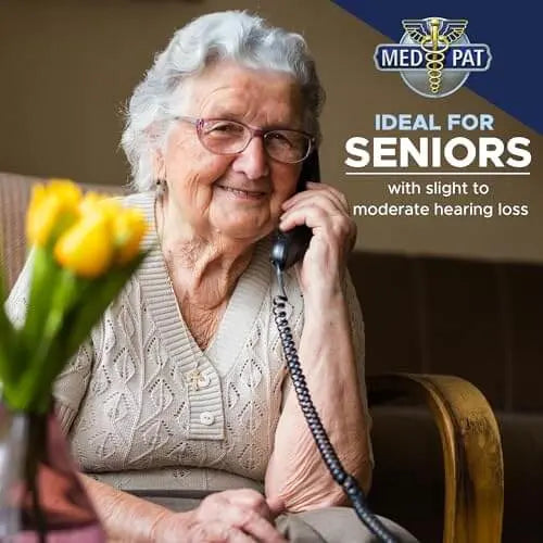 Med-Pat T-4 Trimline Telephone — Corded Amplified Phone, Wall-Mountable & Hearing Aid Compatible for Seniors