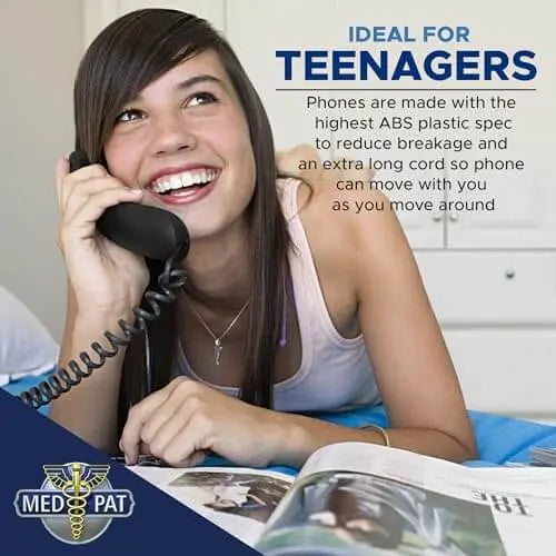 Med-Pat T-4 Trimline Telephone — Corded Amplified Phone, Wall-Mountable & Hearing Aid Compatible for Seniors