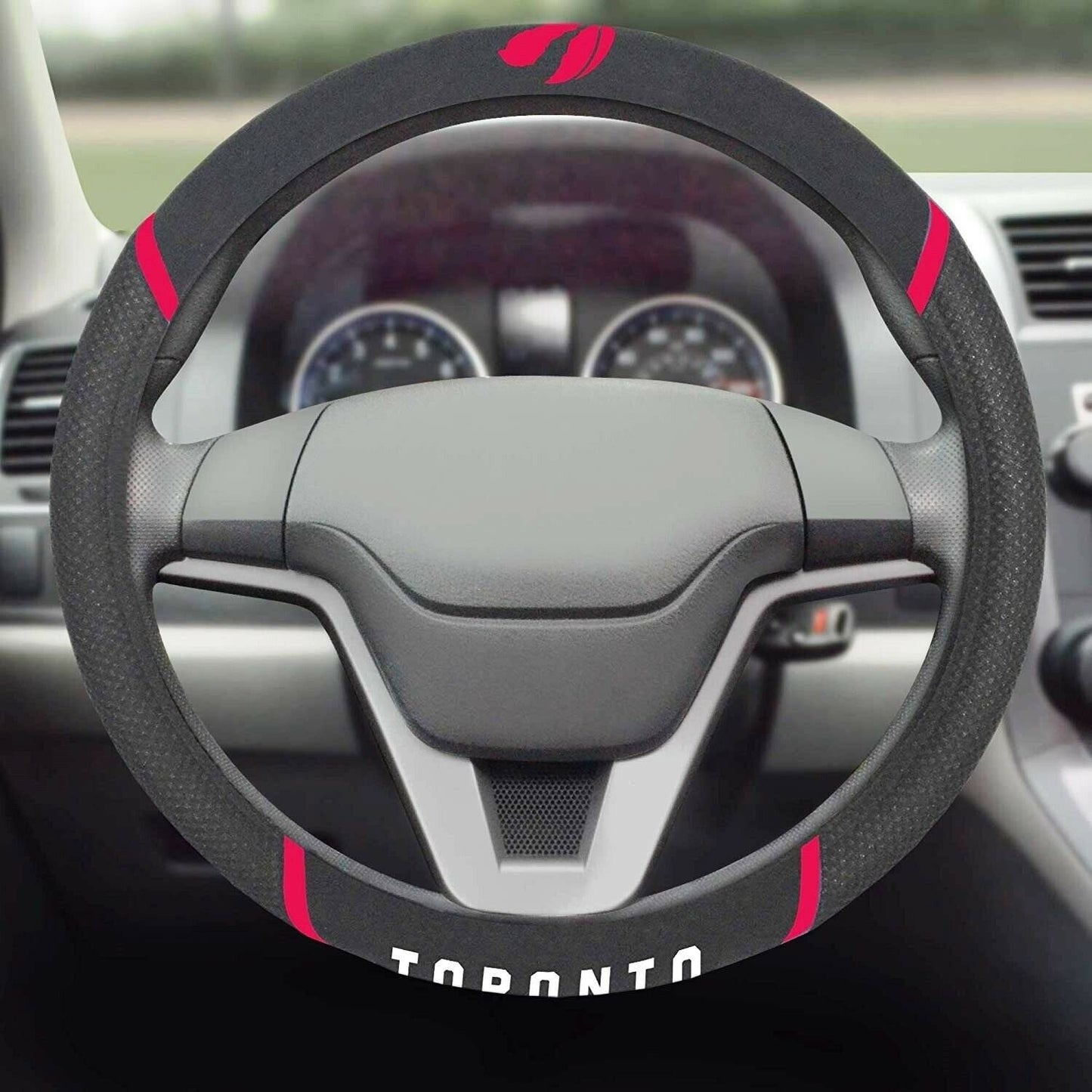Toronto Raptors Steering Wheel Cover Premium Embroidered Black 15 Inch