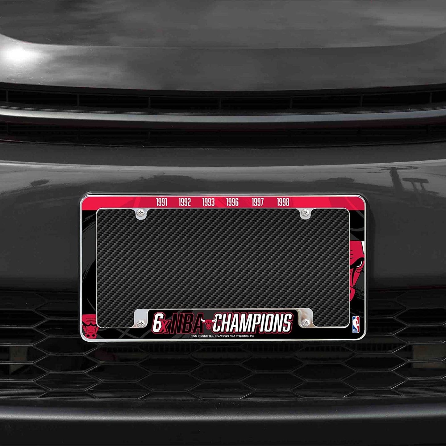 Chicago Bulls 6-Time Champions Metal License Plate Frame Chrome Tag Cover 6x12 Inch