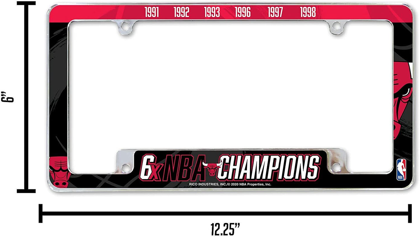 Chicago Bulls 6-Time Champions Metal License Plate Frame Chrome Tag Cover 6x12 Inch