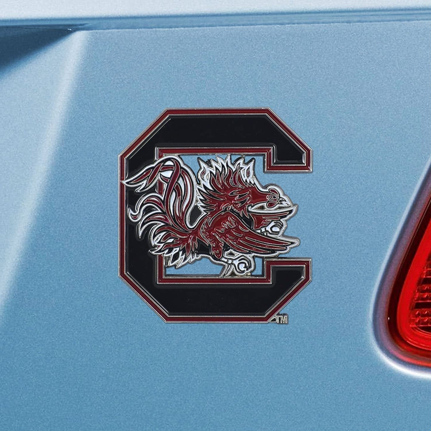 University of South Carolina Gamecocks Premium Solid Metal Raised Auto Emblem, Team Color, Shape Cut, Adhesive Backing