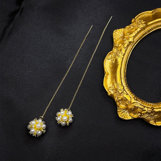 Pearl Pom Pom Ear Threader Earrings