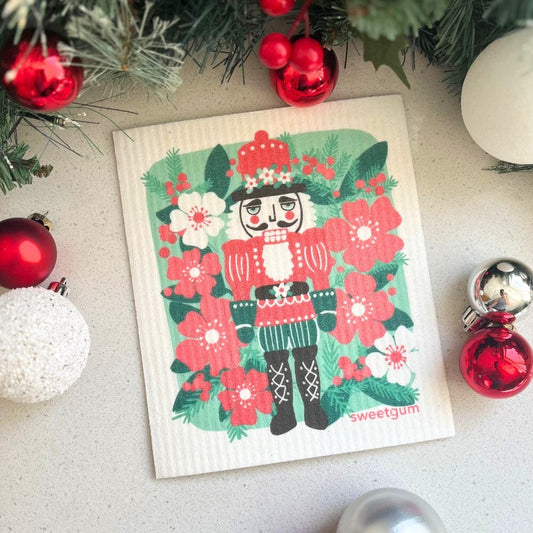Red & Green Nutcracker with Christmas Flowers