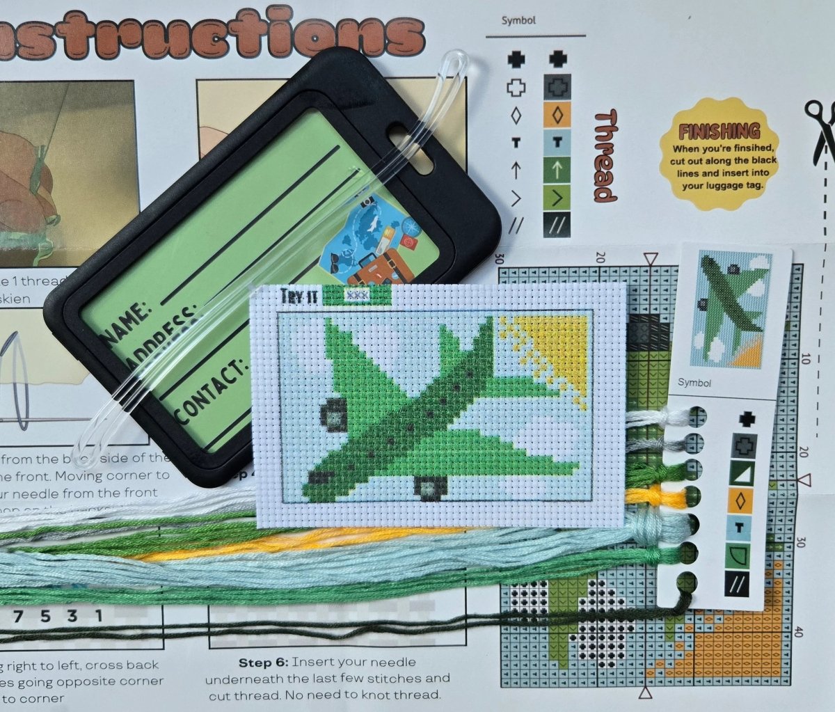 Green Airplane Cross Stitch Kit