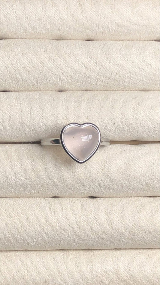 Rose Quartz Heart Ring – Stainless Steel, Adjustable, Soft Pink