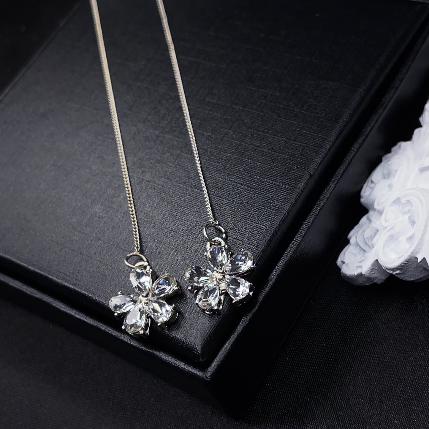 Crystal Flower Threader Earrings with Pearl Studs