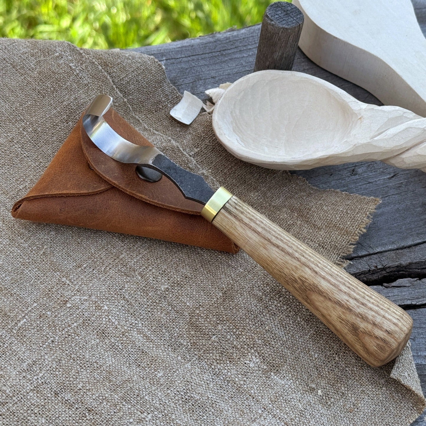 Spoon Carving Hook Knife, ⌀3 cm (1.2 inches) with Leather Case