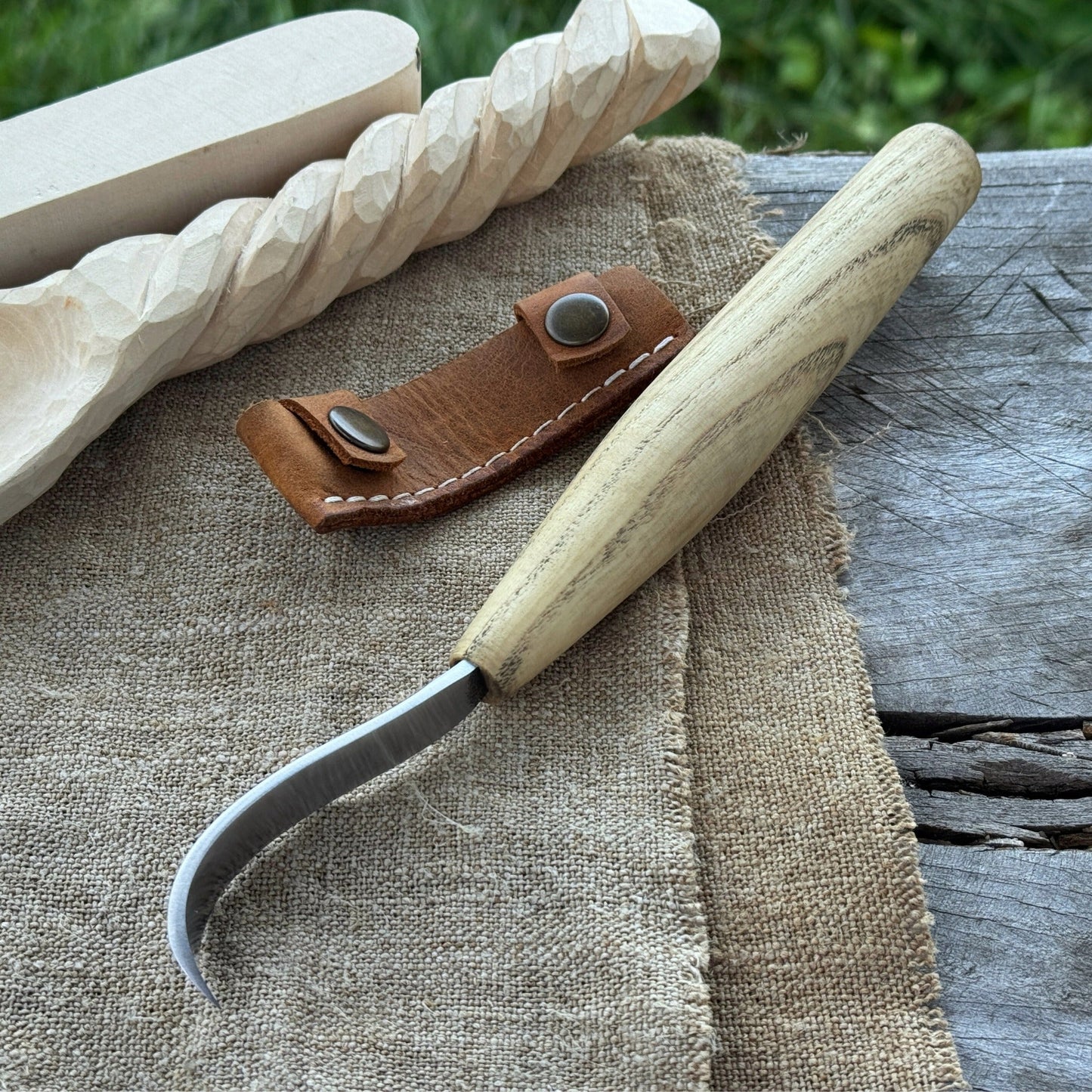 Spoon Carving Hook Knife, ⌀6 cm (2.36 inches) with Leather Case