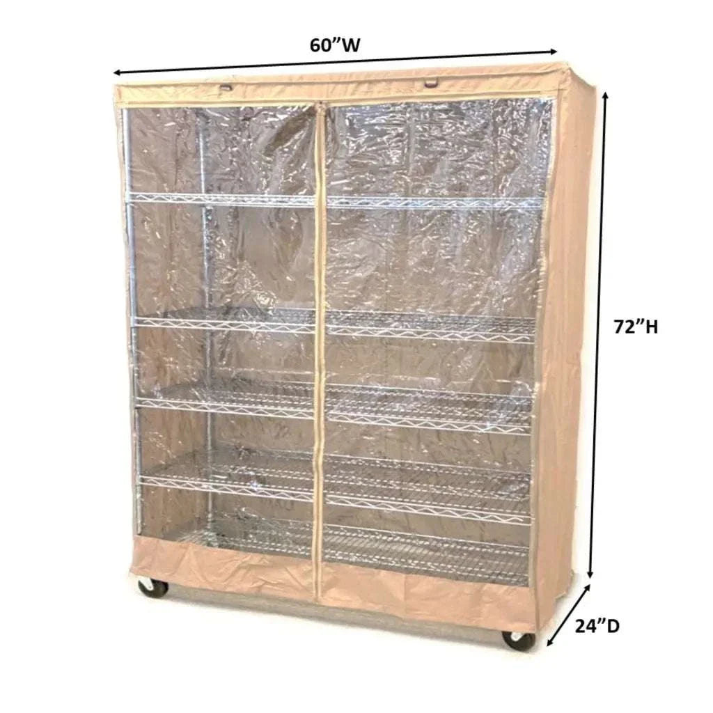 Storage Shelving Unit Cover, fits racks 60"W x 24"D x 72"H one side see through panel in Beige Khaki