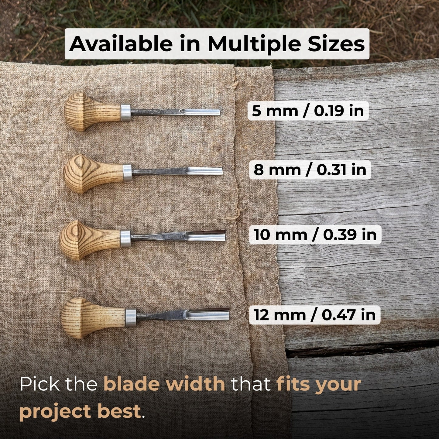 Straight Carving Gouge with Palm Handle, 5 - 12 mm (0.20 - 0.47 inches)