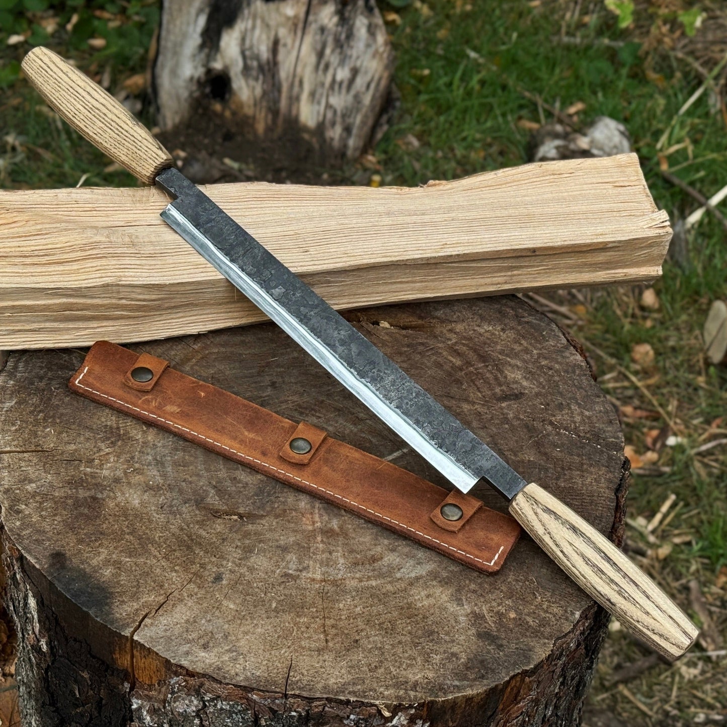 Straight Drawknife with Leather Sheath, 25 cm (9.84 inches)