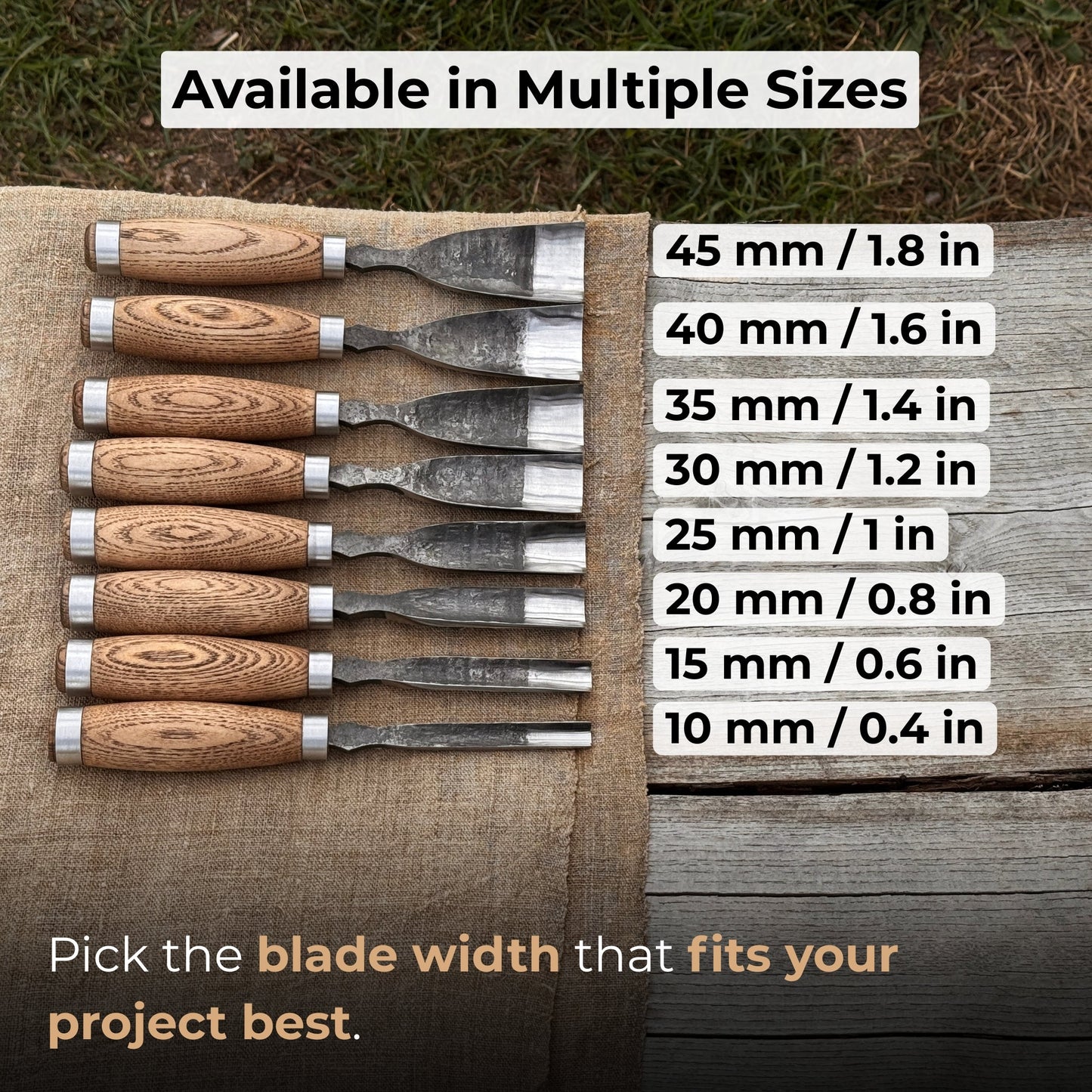 Straight Gouge (Rounded Chisel), 10 - 45 mm (0.4 - 1.8 inches)