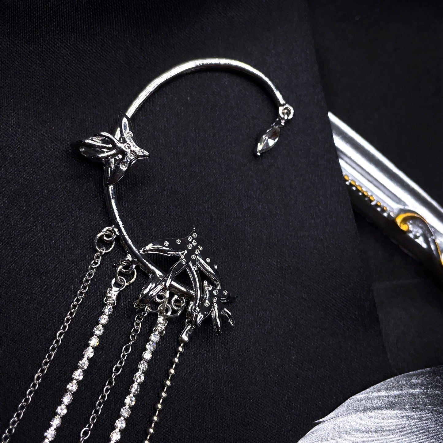 Soar High Swallow Crystal Tassel Ear Wrap