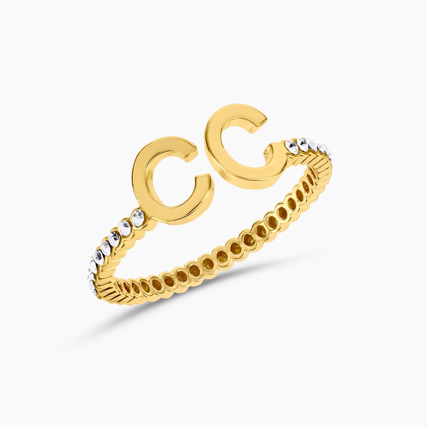 Dainty Iced Out Double Initial Ring