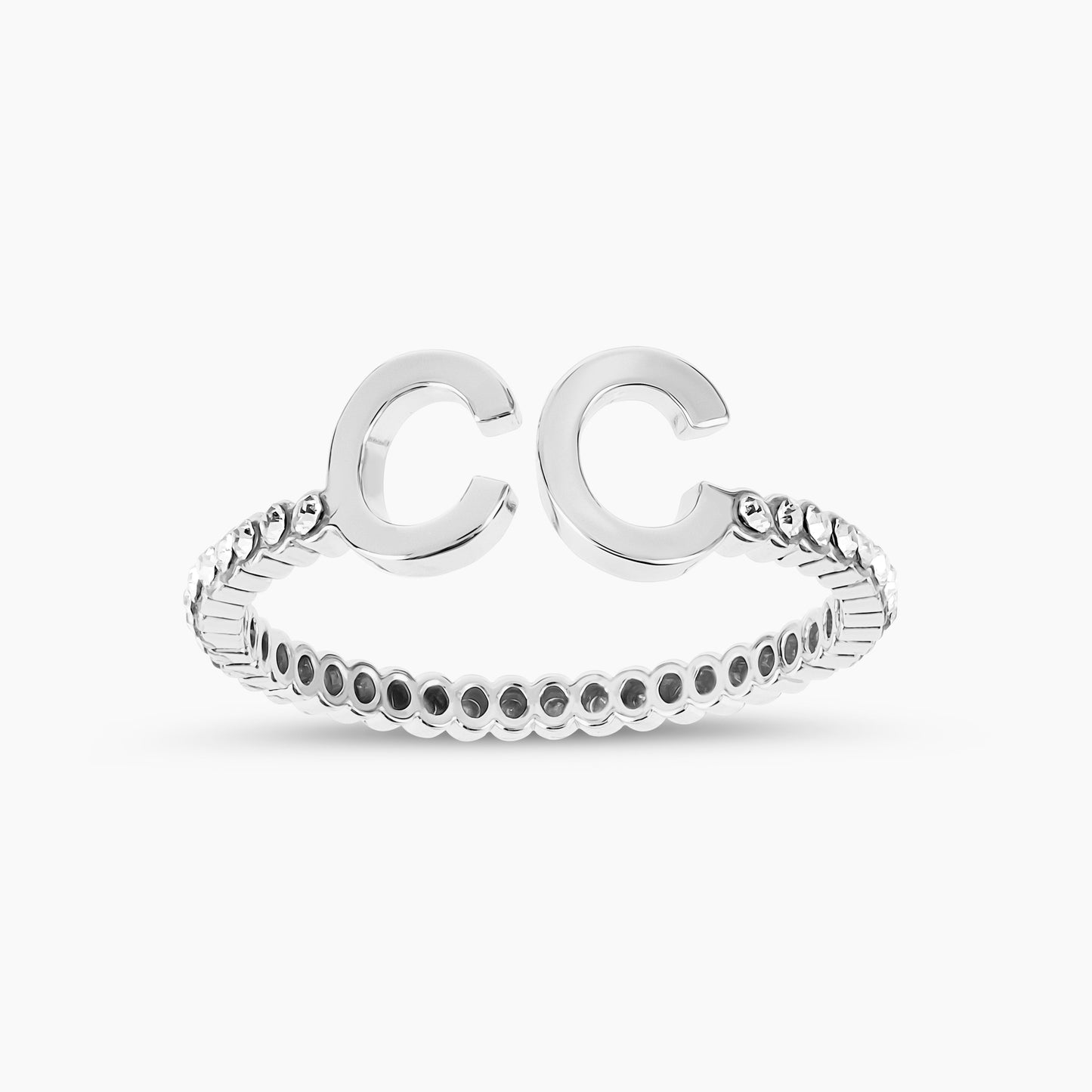 Dainty Iced Out Double Initial Ring