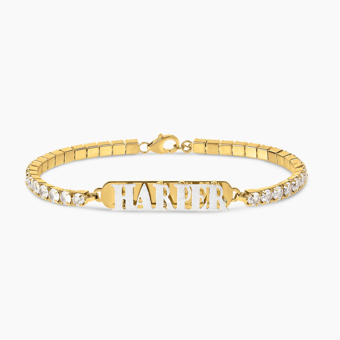 Double Plated Satin Name Bracelet | 4mm Tennis Chain