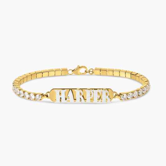 Double Plated Satin Name Bracelet | 4mm Tennis Chain