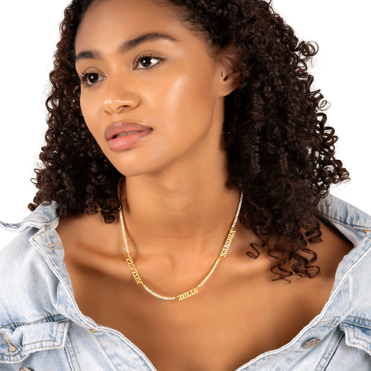 2mm Tennis Chain Three Name Necklace