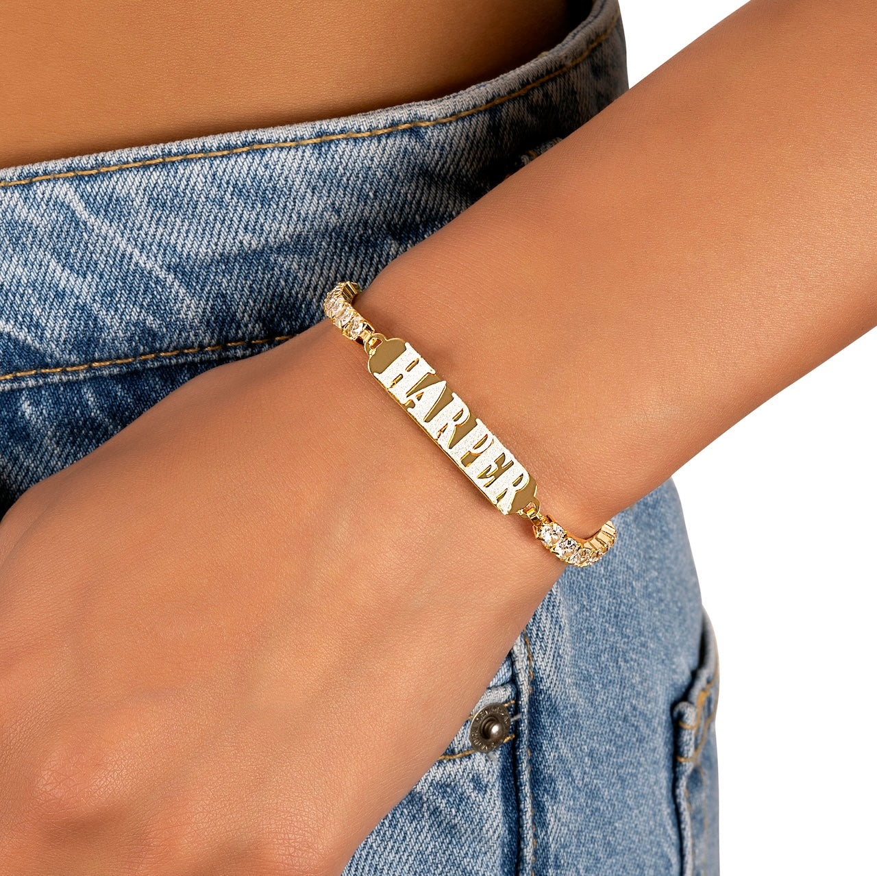 Double Plated Satin Name Bracelet | 4mm Tennis Chain