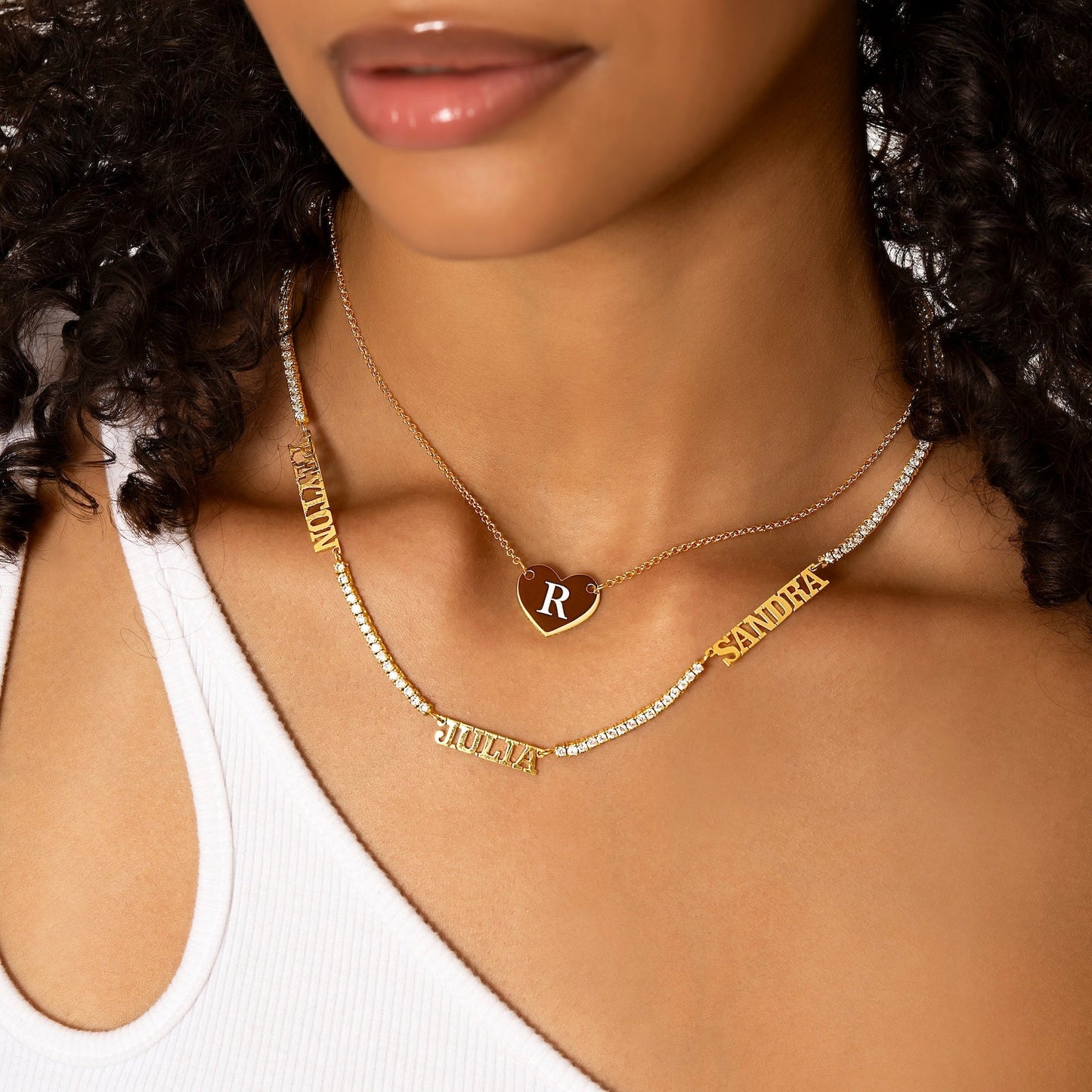 2mm Tennis Chain Three Name Necklace