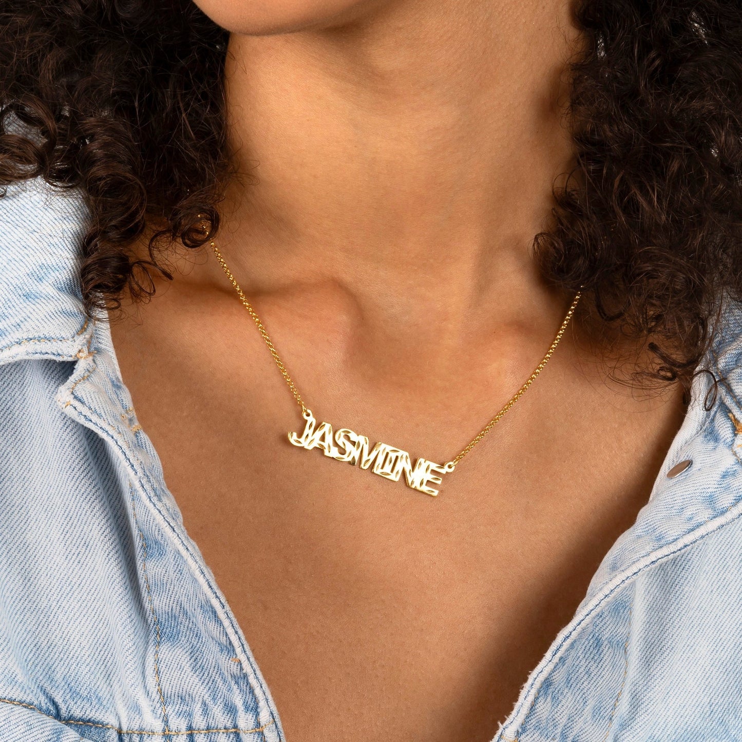 Kid's Diamond Cut Block Name Necklace