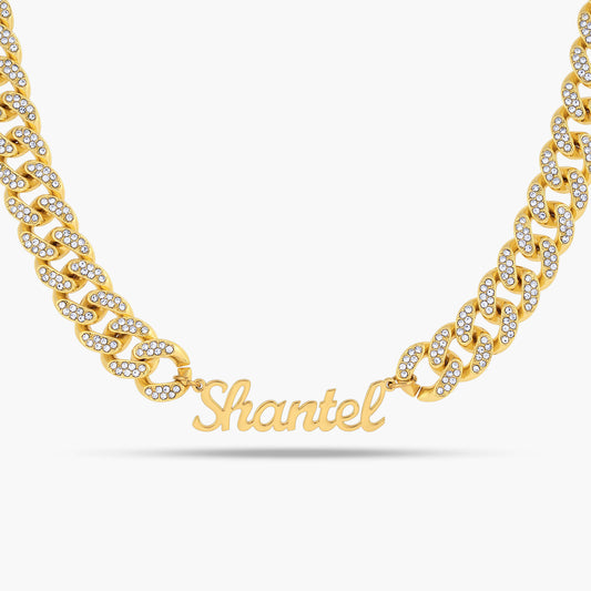 Signature Name Necklace with Chunky Iced Cuban Chain