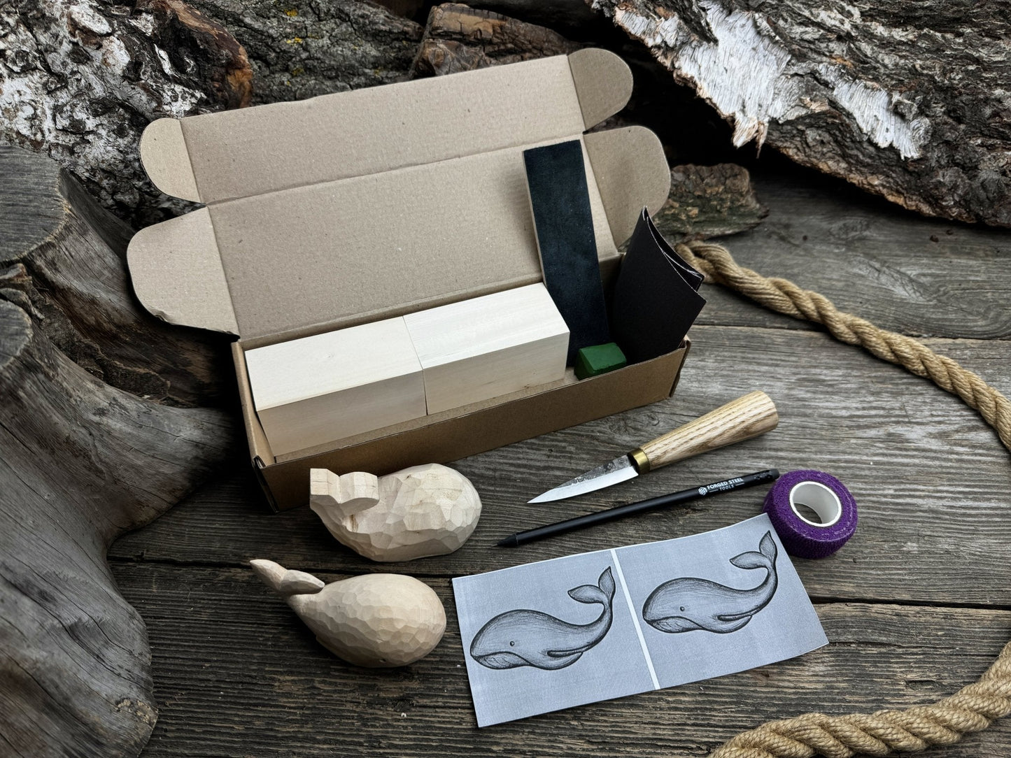 Whale Carving Kit - Complete Starter Whittling Kit for Beginners, Adults, Teens, and Kids