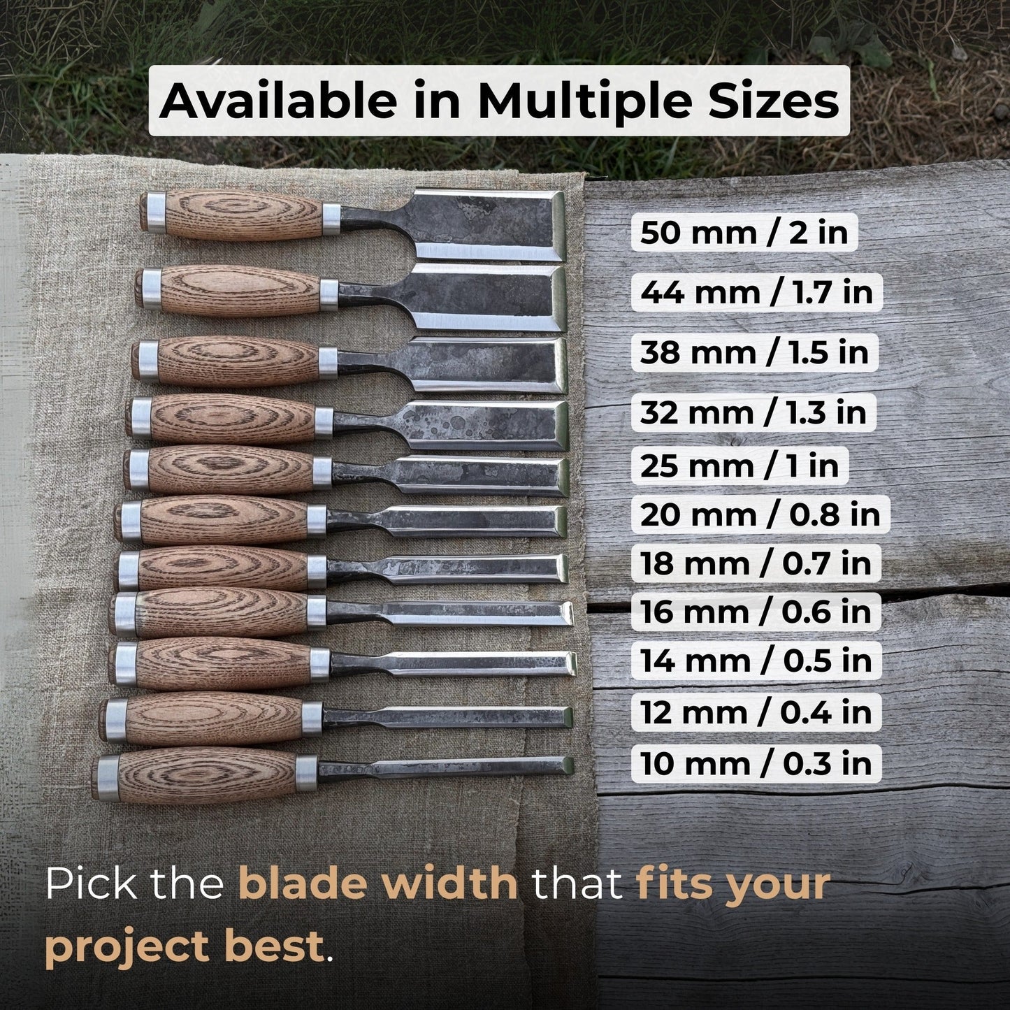 Wood Carving Chisel, 10 - 50 mm (0.39 - 1.97 inches)